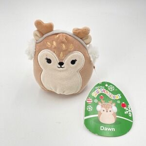 Squishmallow Dawn the Fawn 5 Inch Holiday Deer Plush with Earmuffs S4 #195-2 NEW
